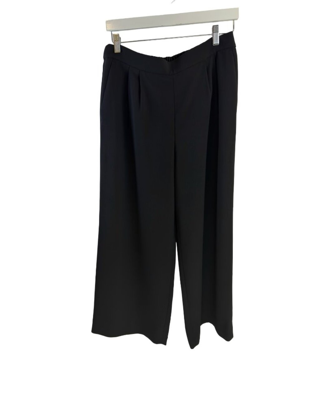J.Crew Black Crepe Front Pleated Elastic Back Cropped Wide Leg Trousers Size 8 T